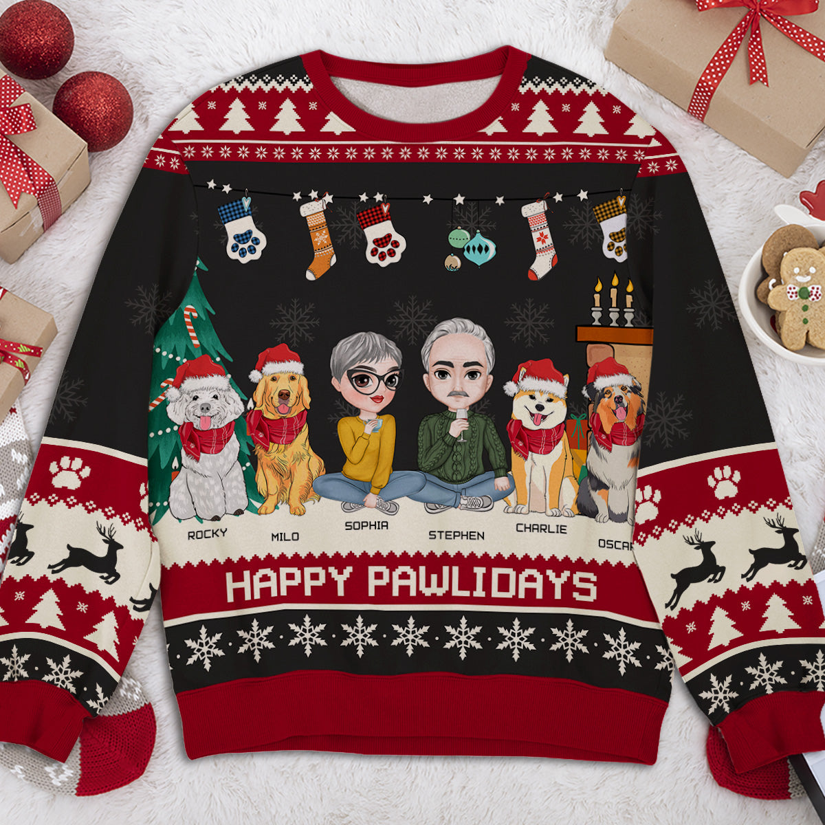 Couple Snowy Pawlidays - Personalized Custom All-Over-Print 8.8 oz Unisex Polyester Blend Sweatshirt for Pet Lovers