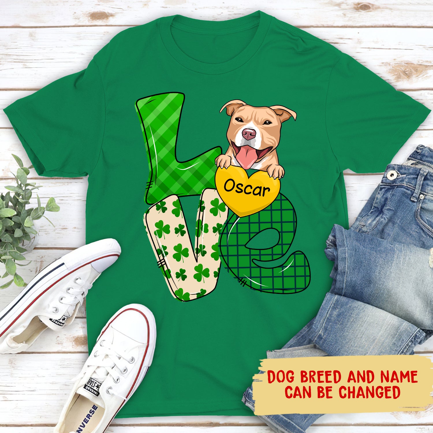 St. Patrick's Day Love - Personalized Custom Unisex 5.3 oz T - Shirt for Pet Lovers