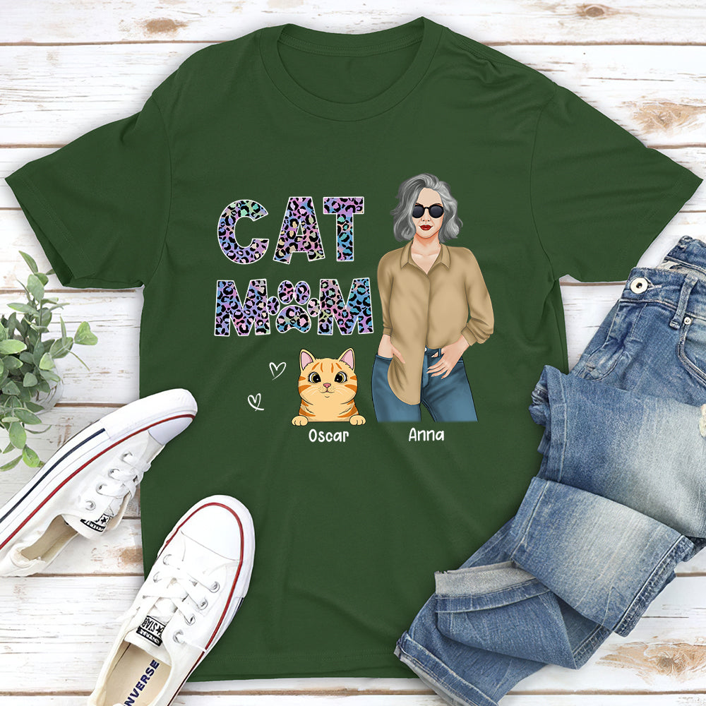 Cat Mom Pattern - Personalized Custom Unisex 5.3 oz T-shirt for Pet Lovers