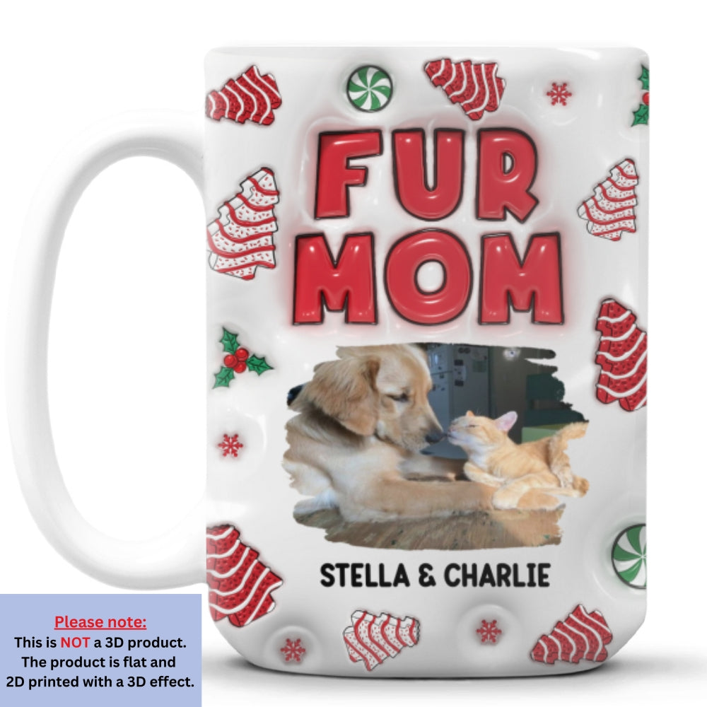 Personalized Custom 3D Inflated Effect Fur Mom Tree Cake Photo Mug - 11oz & 15oz