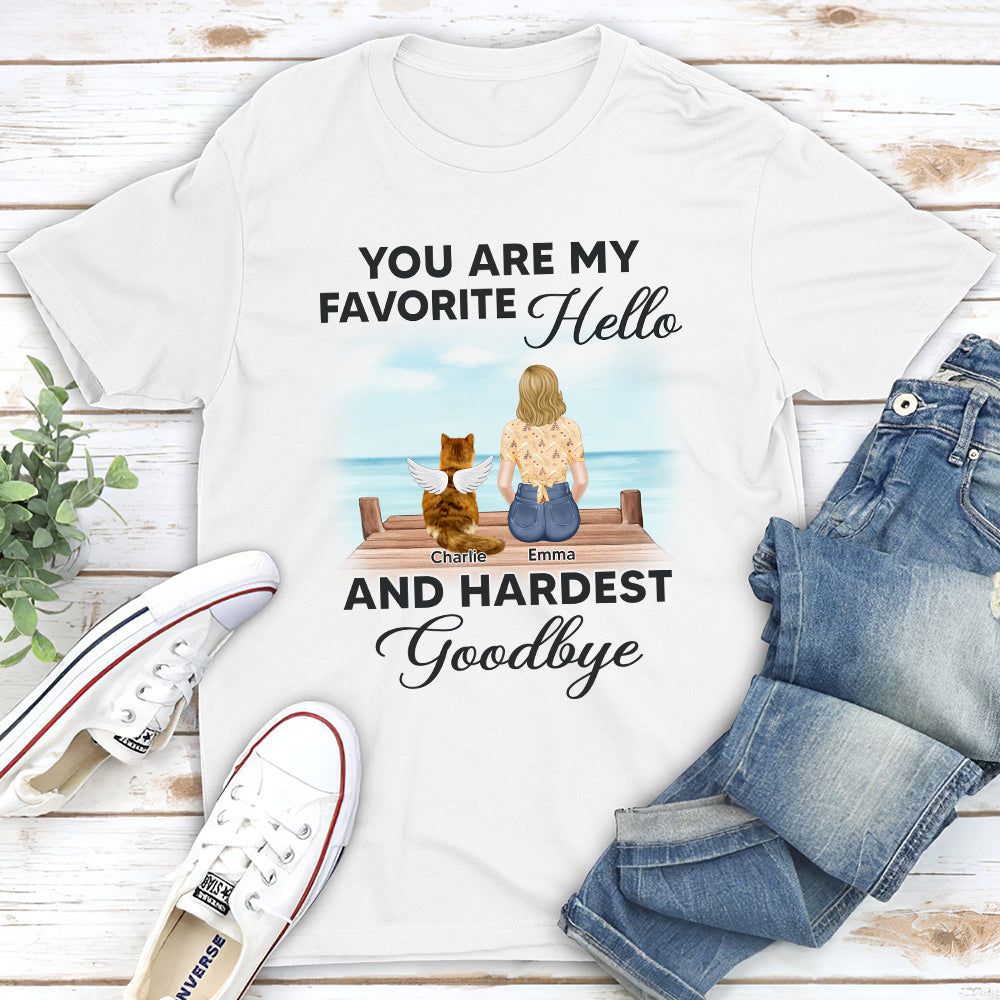 My Favorite Hello Memorial Cat - Personalized Custom Unisex 5.3 oz T-shirt for Pet Lovers