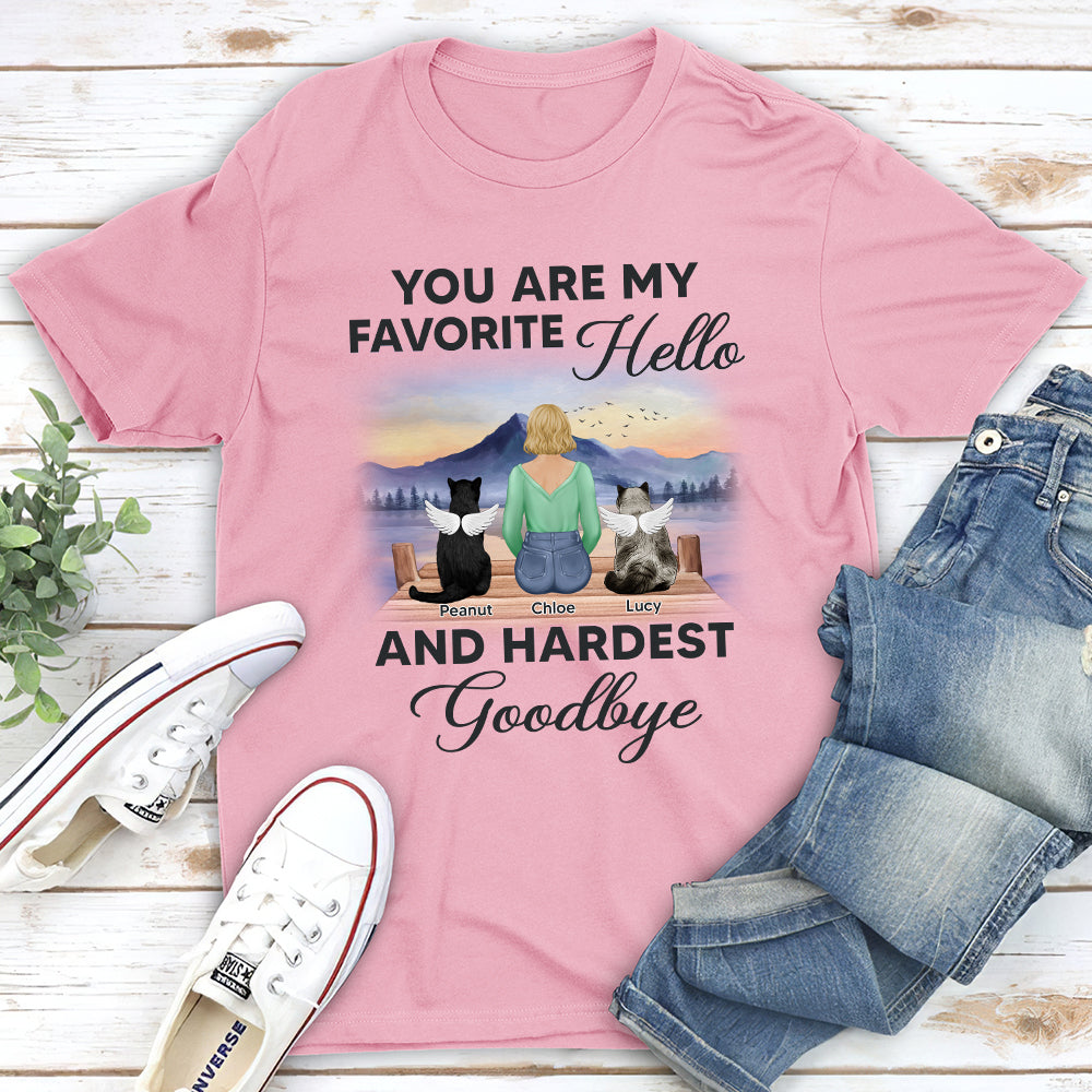 My Favorite Hello Memorial Cat - Personalized Custom Unisex 5.3 oz T-shirt for Pet Lovers