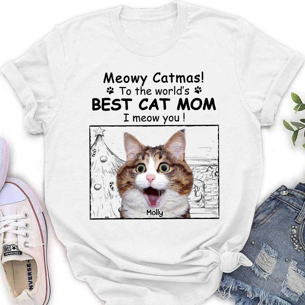 Top-Rated Personalized Custom Women's Christmas Cat Mom Photo T-shirt