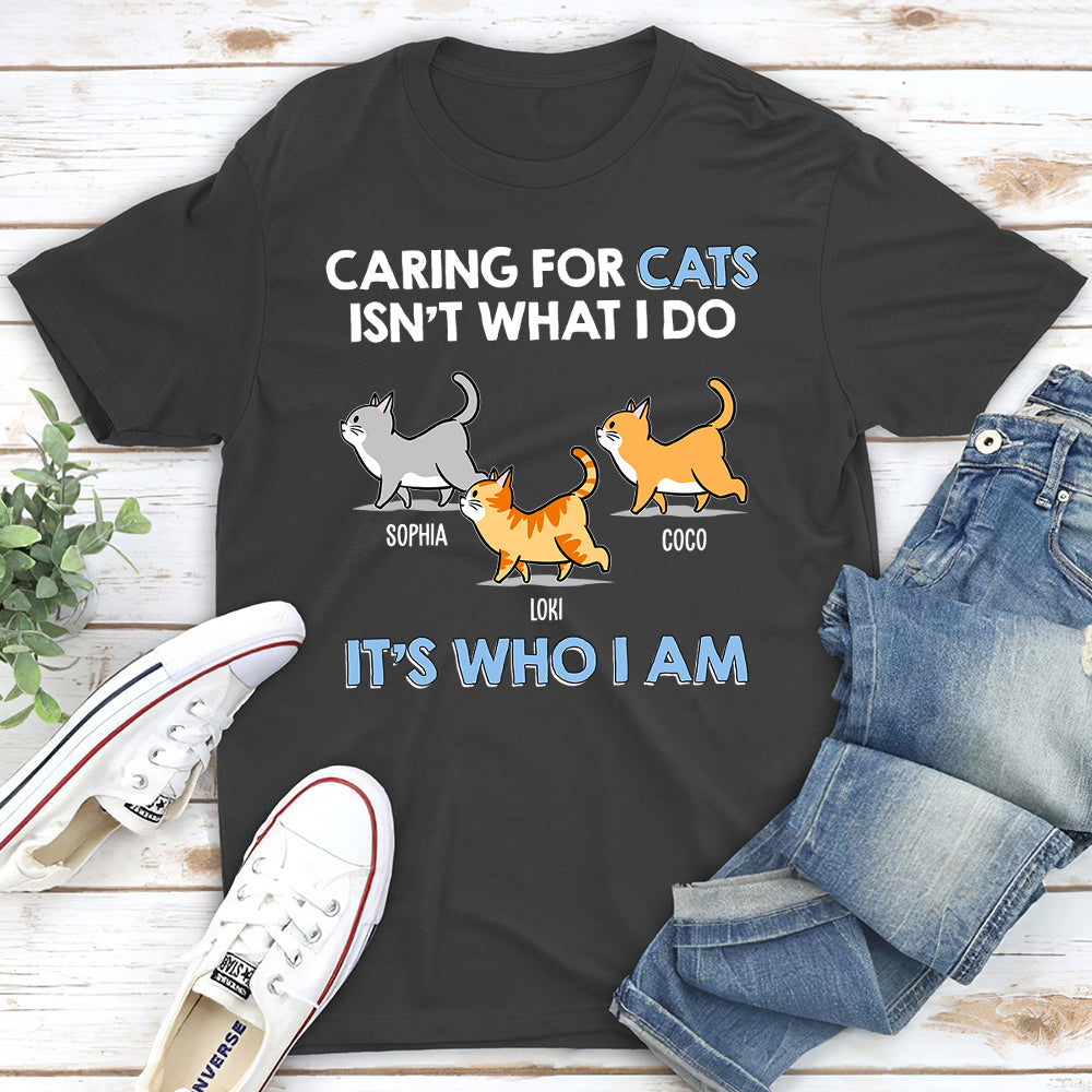 Personalized Custom Unisex 5.3 oz Caring For Cats Walking Cat T-shirt - Ideal Gift for Pet Lovers