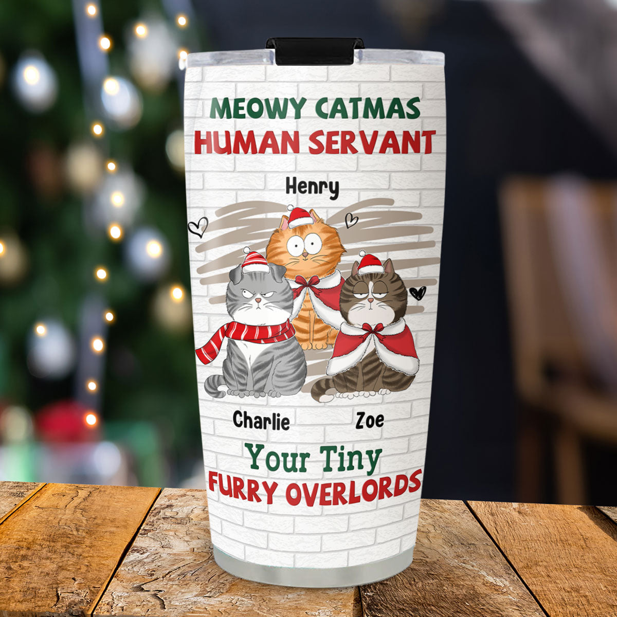 Tiny Cat Overlord Christmas Personalized Custom 20oz Double - Walled Vacuum Insulated Tumbler