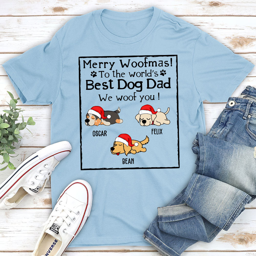 Woof Dog Dad Mom Christmas - Personalized Custom Unisex 5.3 oz Heavy Cotton T-shirt for Pet Lovers