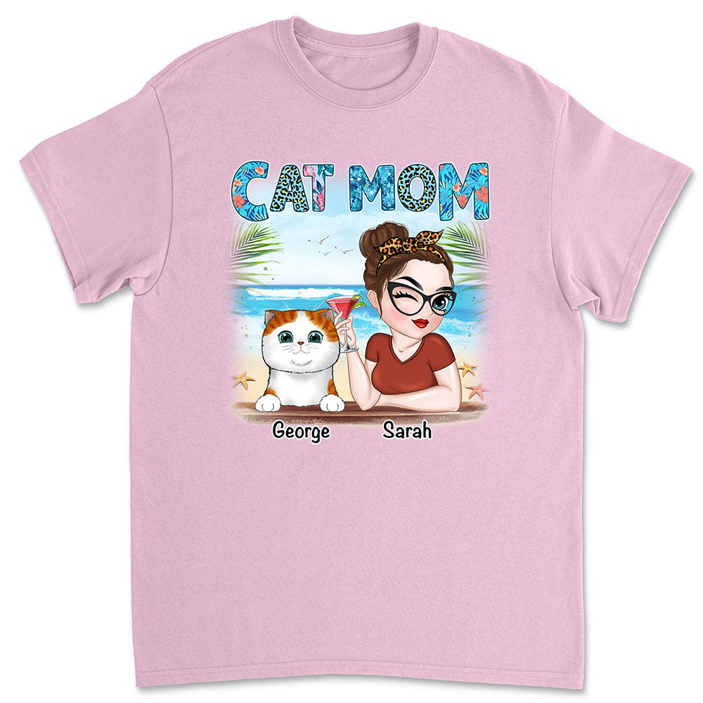 Summer Cat Mom Personalized Custom Unisex 5.3 oz T-Shirt