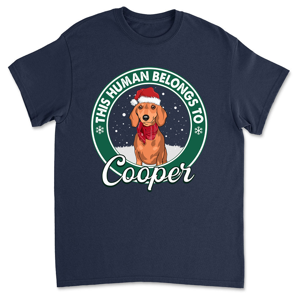 This Human Belongs Christmas - Customizable Personalized Unisex 5.3 oz T-shirt for Pet Lovers