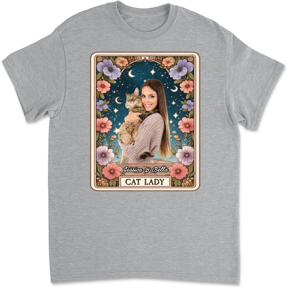Unique Personalized Custom Unisex Cat Lady Tarot Photo T-Shirt