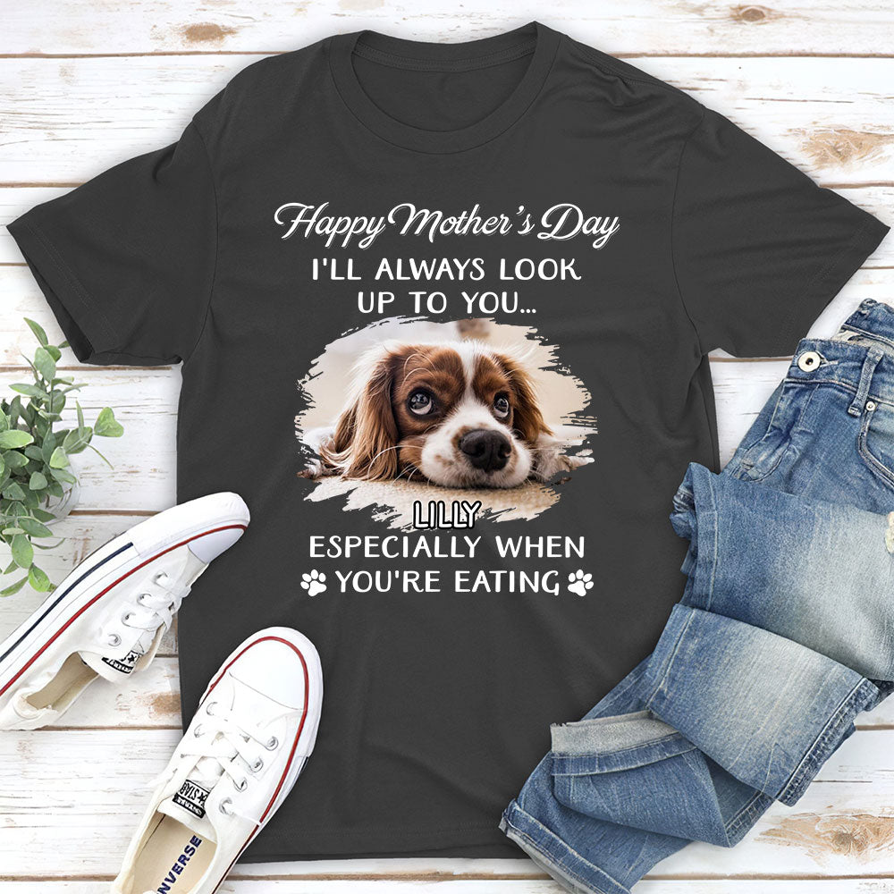 Unique Personalized Custom Unisex Dog Looking Up At You Photo T-shirt