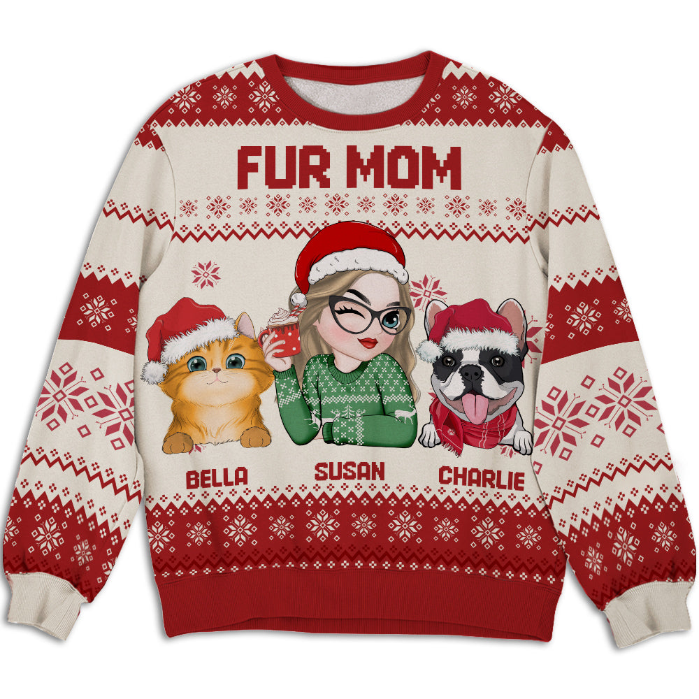 Fur Mom Christmas - Exclusive Personalized Custom All-Over-Print Unisex 8.8 oz Sweatshirt for Pet Lovers