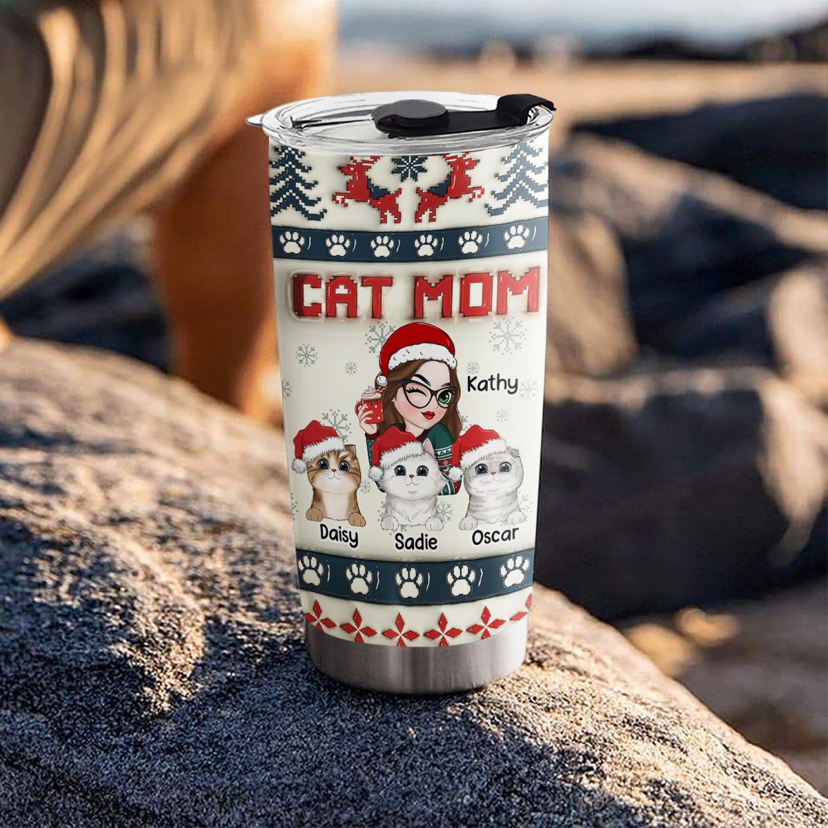 Cat Mom Pixel - Exclusive Personalized Custom 3D Inflated Effect 20oz Stainless Steel Tumbler