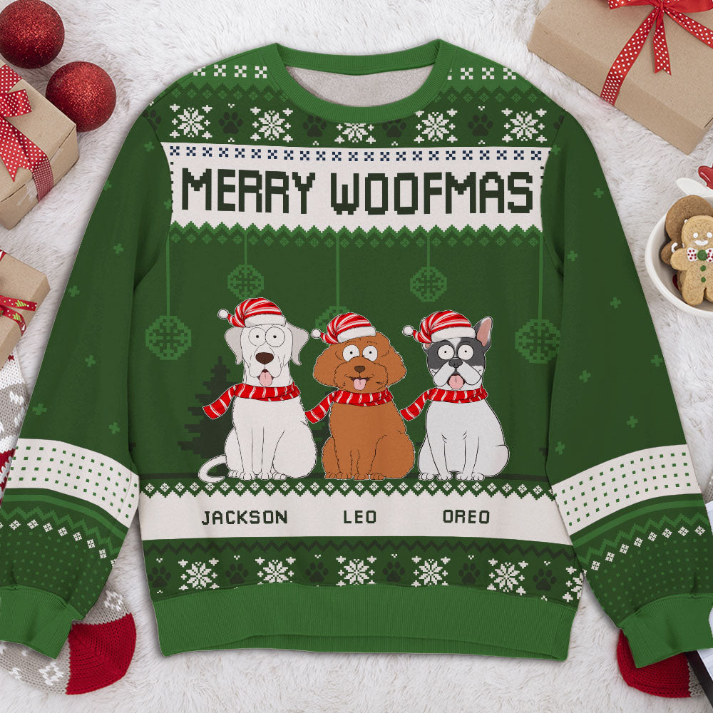 Feliz Navidog 2 - Personalized Custom All-Over-Print Unisex 8.8 oz Polyester Blend Holiday Sweatshirt for Dog Lovers