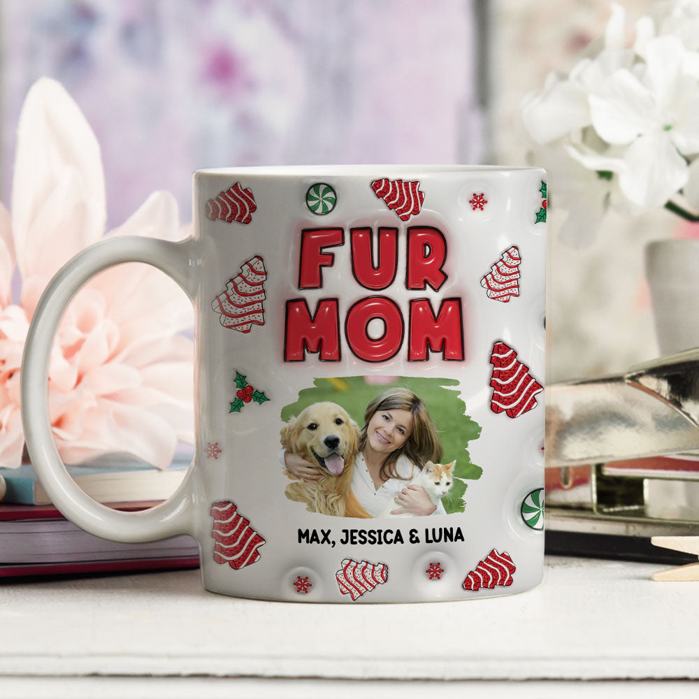 Personalized Custom 3D Inflated Effect Fur Mom Tree Cake Photo Mug - 11oz & 15oz