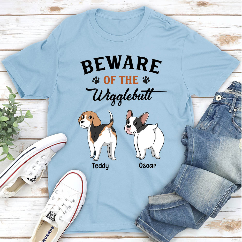 Beware Of The Wigglebutt - Personalized Custom Unisex 5.3 oz T-shirt for Pet Lovers