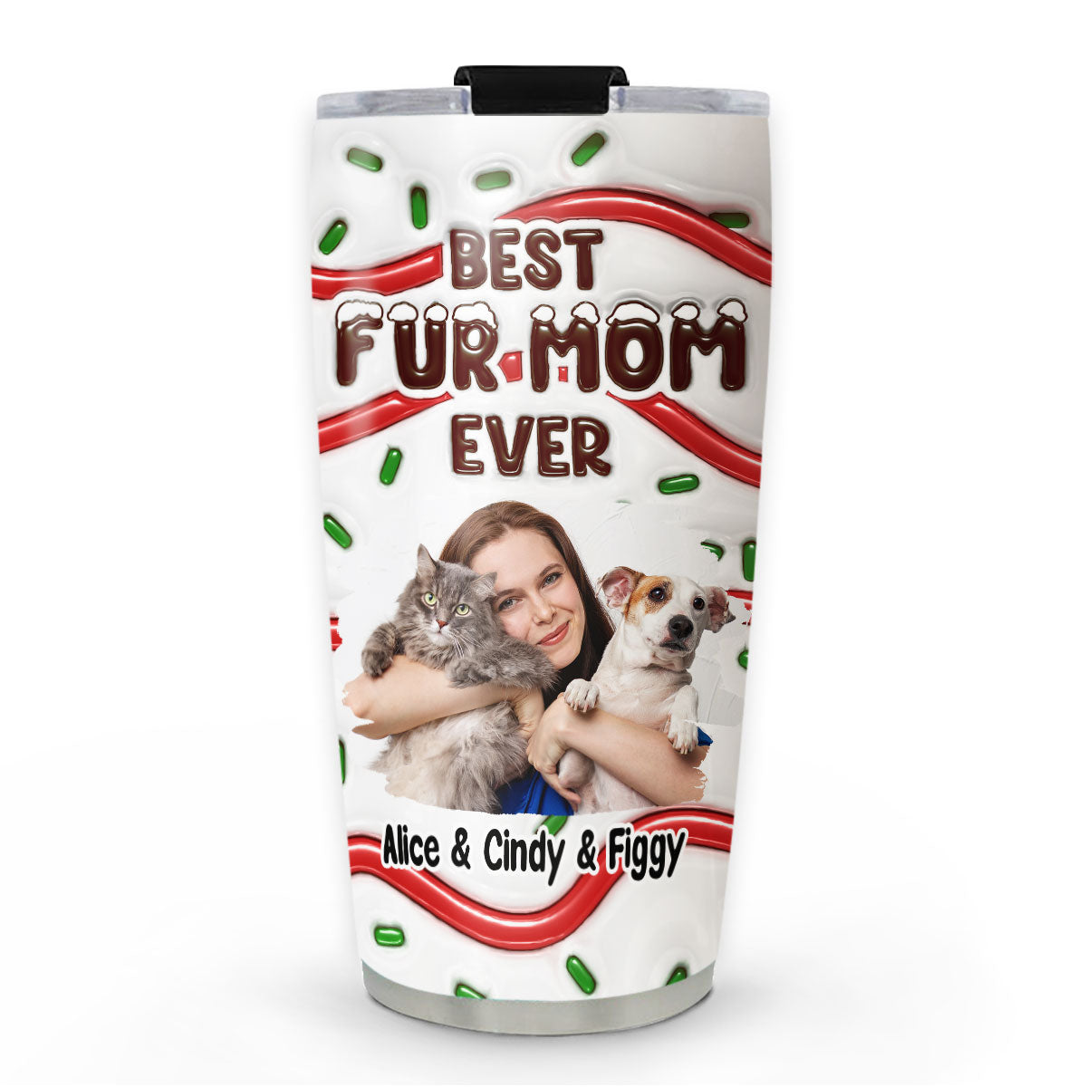 Top-Rated Personalized Custom 3D Inflated Effect Tumbler with Best Fur Mom Cake Photo