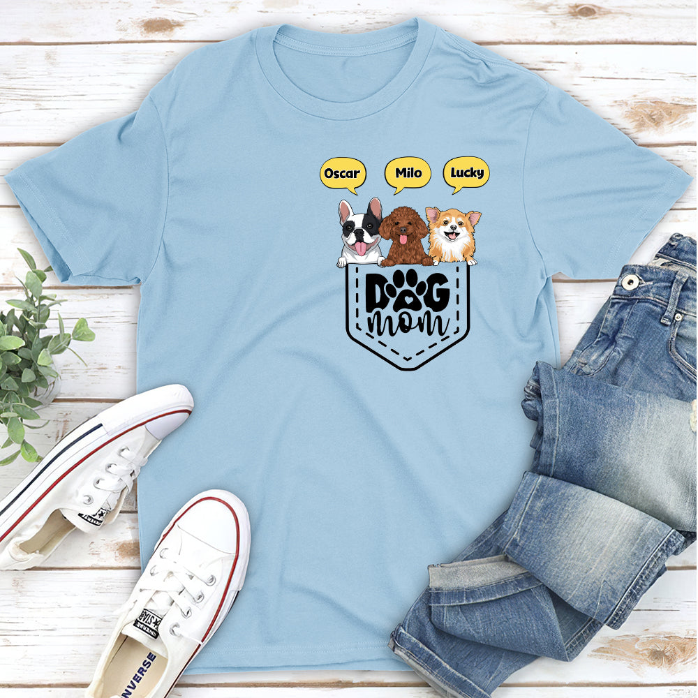 Customizable Unisex Dog Mom Pocket Personalized T-shirt - Ideal Gift for Pet Lovers