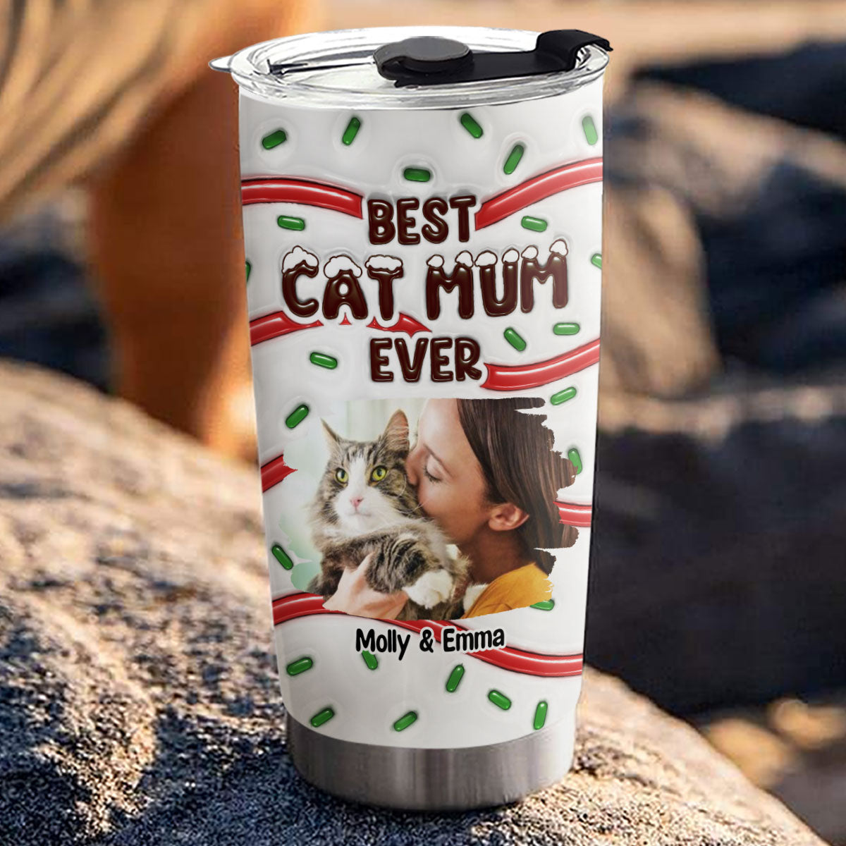 Best Personalized Custom 3D Inflated Effect Tumbler with Cat Mom Cake Photo - Ideal for All Occasions