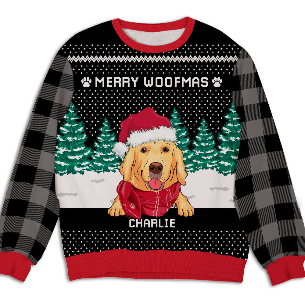 Merry Woofmas Plaid - Personalized Custom All-Over-Print Unisex 8.8 oz Polyester Blend Sweatshirt for Pet Lovers