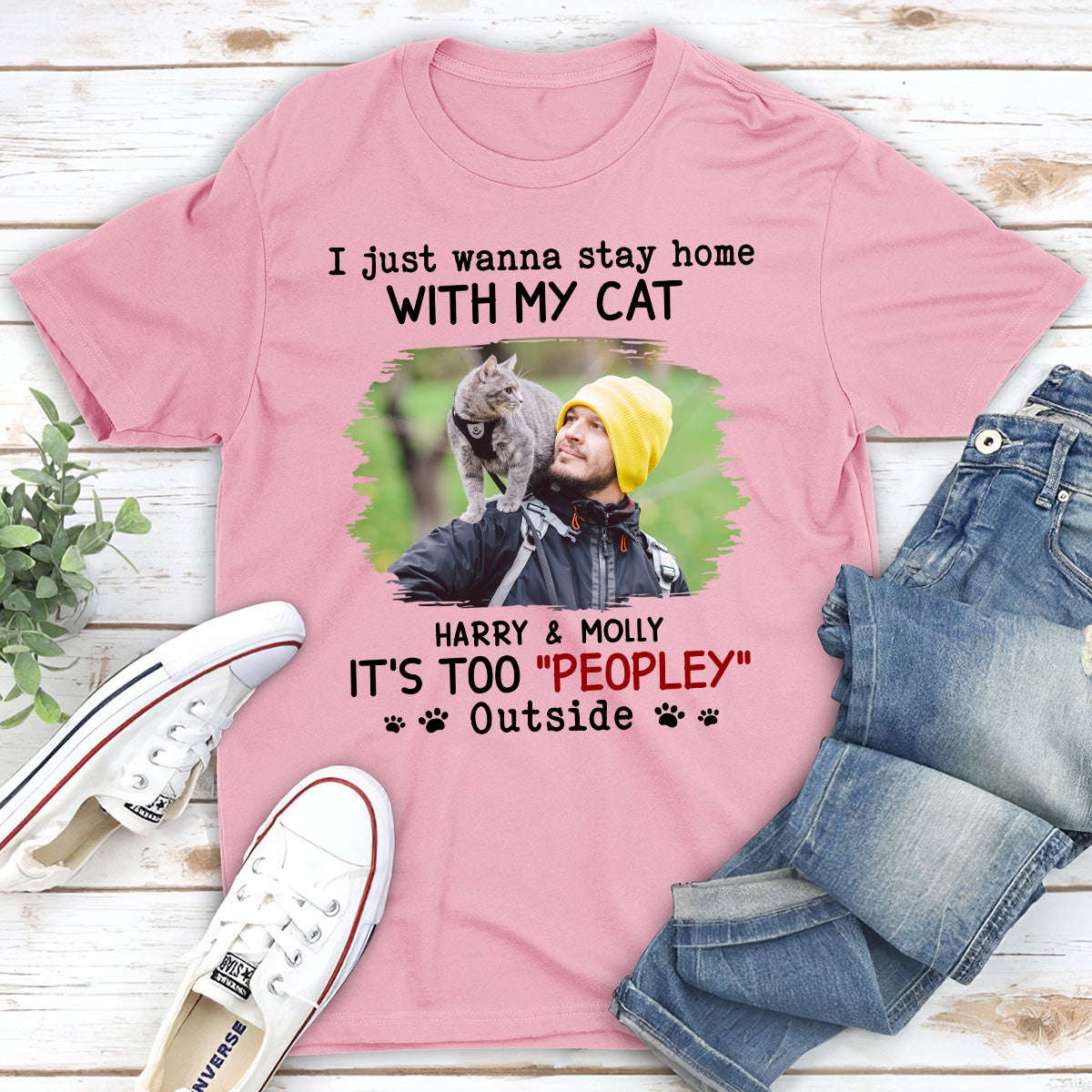 It Is Too Peopley Outside Ver Photo - Personalized Custom Unisex 5.3 oz Heavy Cotton T-shirt for Pet Lovers
