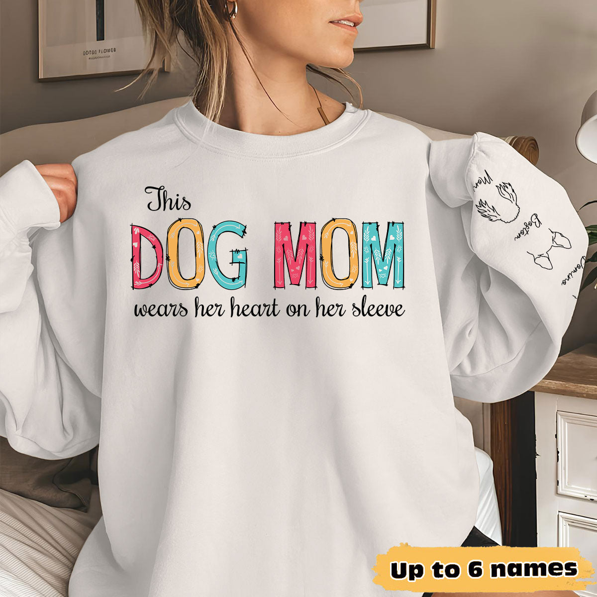 Dog Mom Dad Hearts On Sleeve - Personalized Custom Unisex 8.0 oz Sweatshirt for Pet Lovers