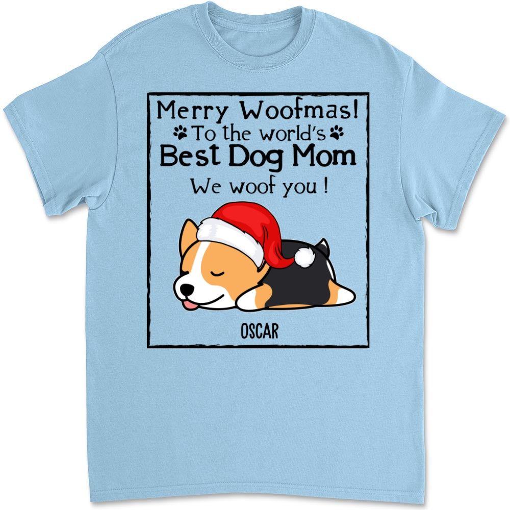 Woof Dog Dad Mom Christmas - Personalized Custom Unisex 5.3 oz Heavy Cotton T-shirt for Pet Lovers