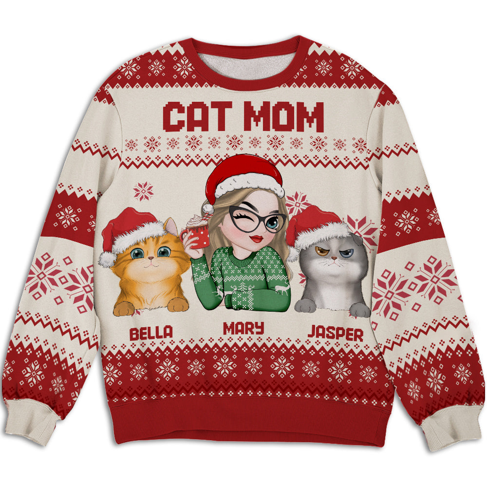 Unique Cat Mom Christmas Personalized Custom All-Over-Print Unisex Sweatshirt