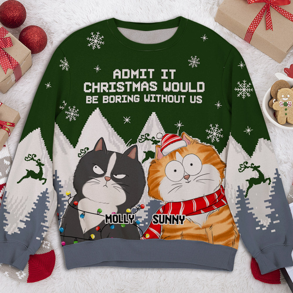 Unique Personalized Custom All-Over-Print Christmas Cat Sweatshirt - Ideal Gift for Pet Lovers