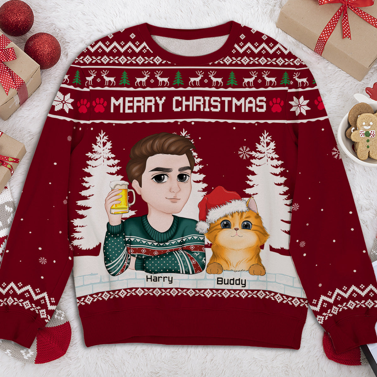 Personalized Custom All-Over-Print Merry Christmas Sweatshirt for Mom and Dad