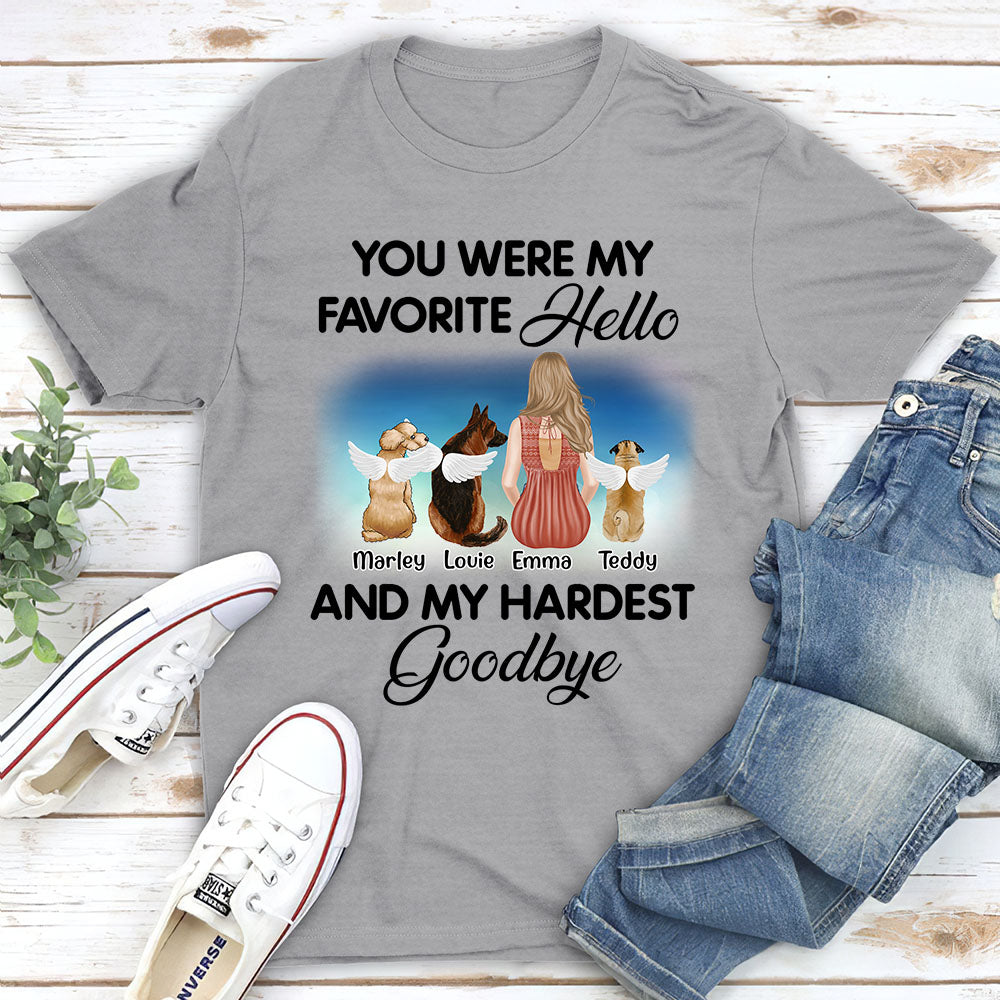 Favorite Hello And My Hardest Goodbye - Personalized Custom Unisex Memorial T-shirt for Pet Lovers