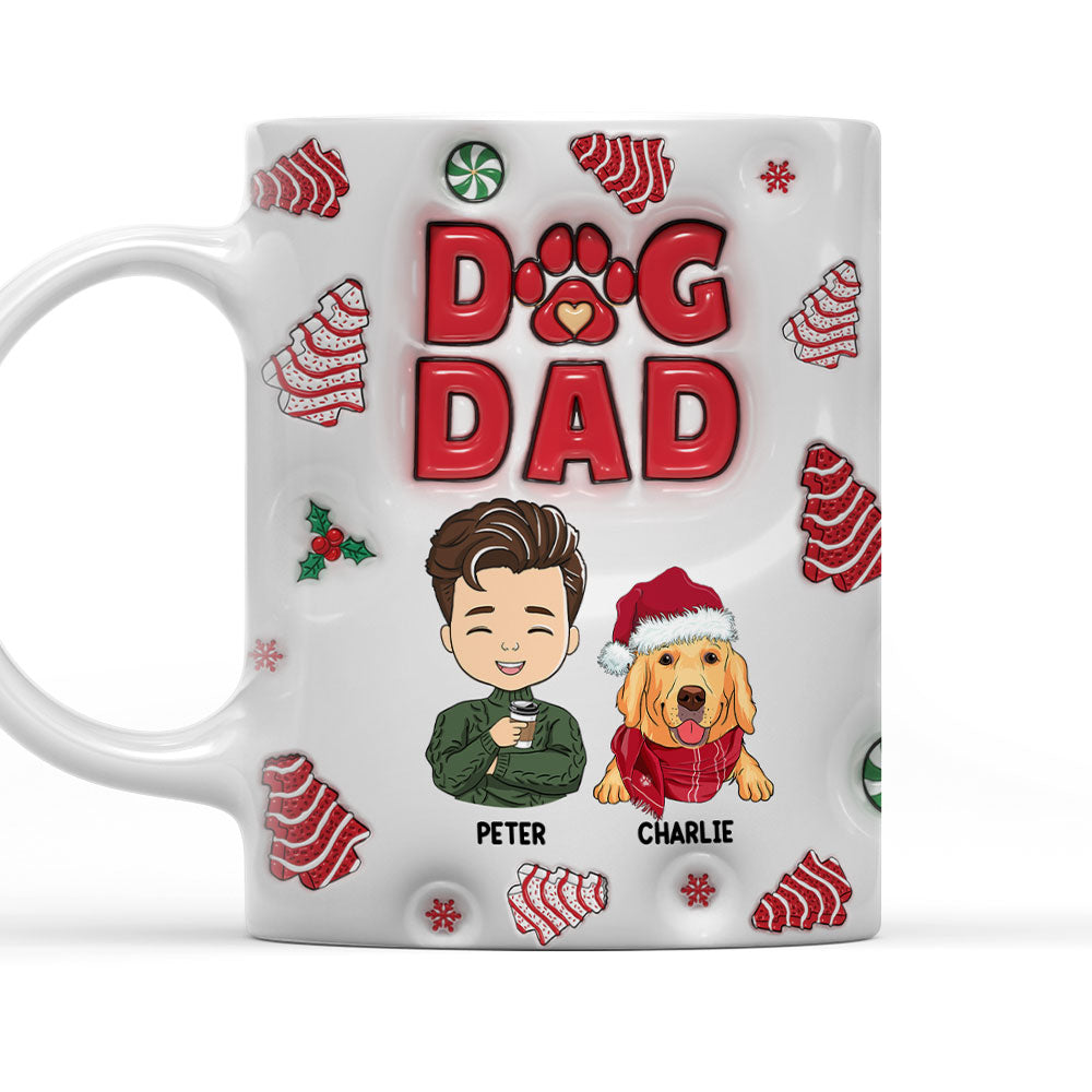 Customizable 3D Inflated Effect Dog Dad Christmas Ceramic Mug - 11oz Personalized Gift