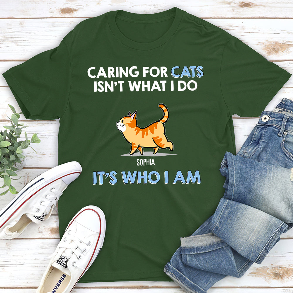 Personalized Custom Unisex 5.3 oz Caring For Cats Walking Cat T-shirt - Ideal Gift for Pet Lovers