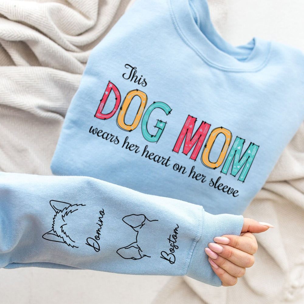Dog Mom Dad Hearts On Sleeve - Personalized Custom Unisex 8.0 oz Sweatshirt for Pet Lovers