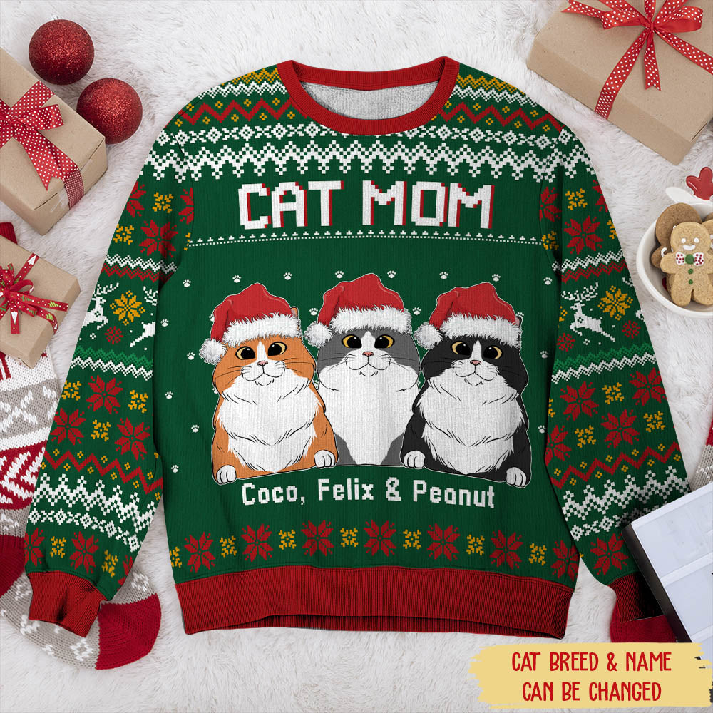 Personalized Custom All-Over-Print Cat Mom Dad Sweatshirt - Ideal Gift for Pet Lovers