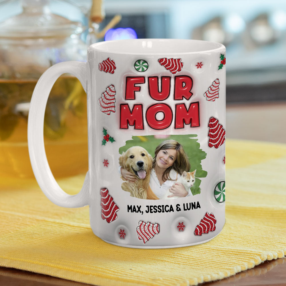 Personalized Custom 3D Inflated Effect Fur Mom Tree Cake Photo Mug - 11oz & 15oz