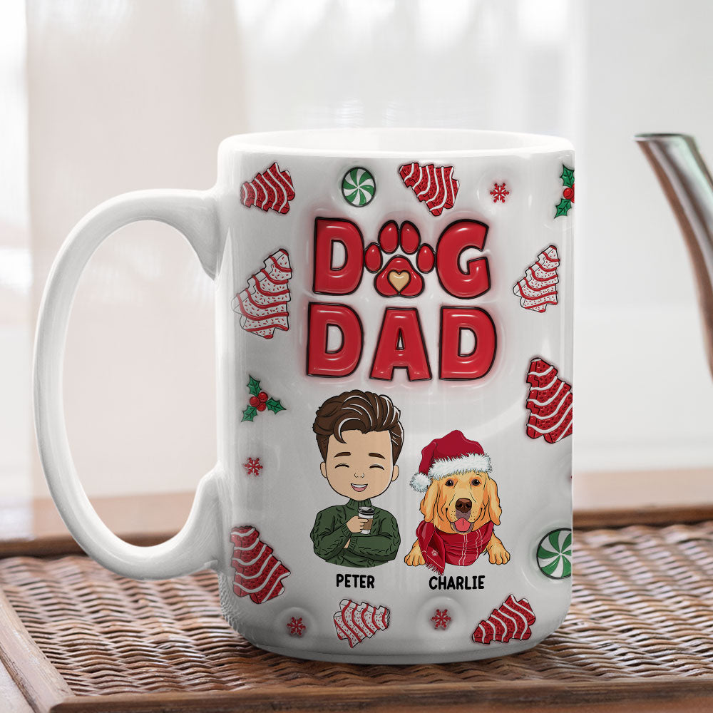 Customizable 3D Inflated Effect Dog Dad Christmas Ceramic Mug - 11oz Personalized Gift