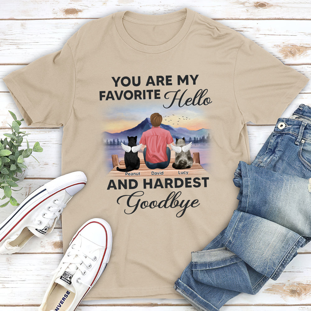 My Favorite Hello Memorial Cat - Personalized Custom Unisex 5.3 oz T-shirt for Pet Lovers