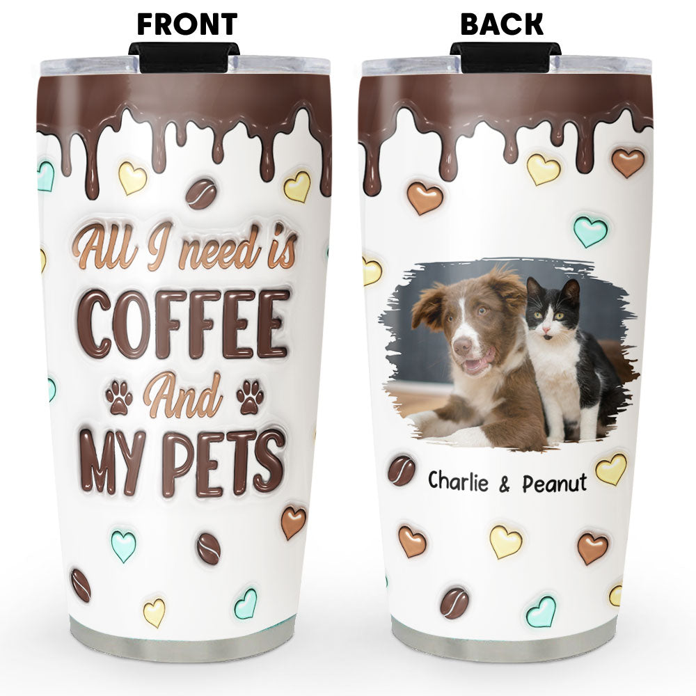 Personalized Custom 3D Inflated Coffee And Pet Photo Tumbler - 20oz High - Quality Stainless Steel