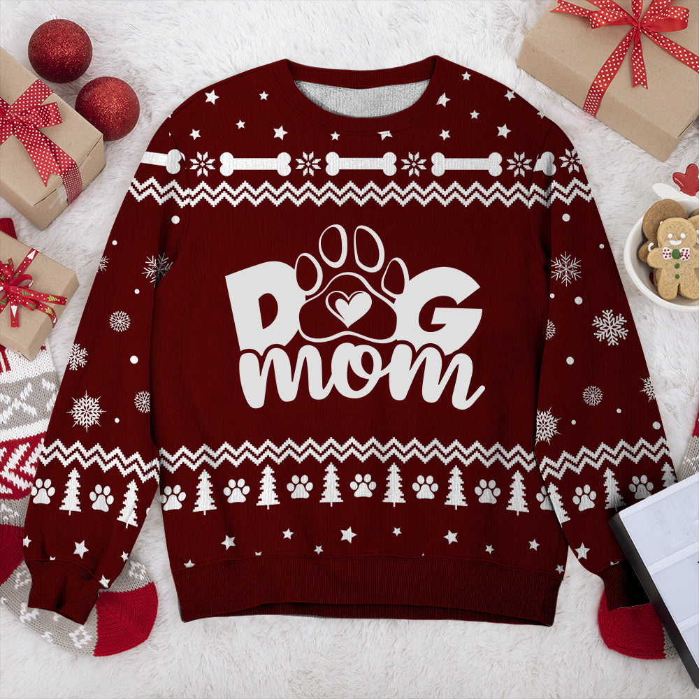 Dog Mom/Dog Dad Christmas All-Over-Print Polyester Blend Unisex Sweatshirt - Perfect Gift for Pet Lovers