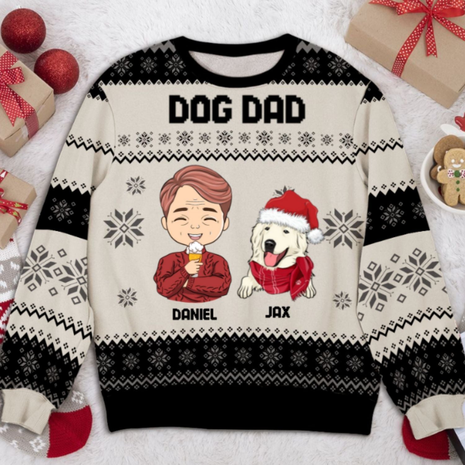 Dog Dad Christmas - Exclusive Personalized Custom All-Over-Print Unisex Sweatshirt