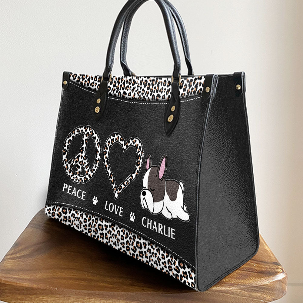 Peace Love Pet - Exquisitely Personalized Custom Leather Handbag for Showcasing Your Love