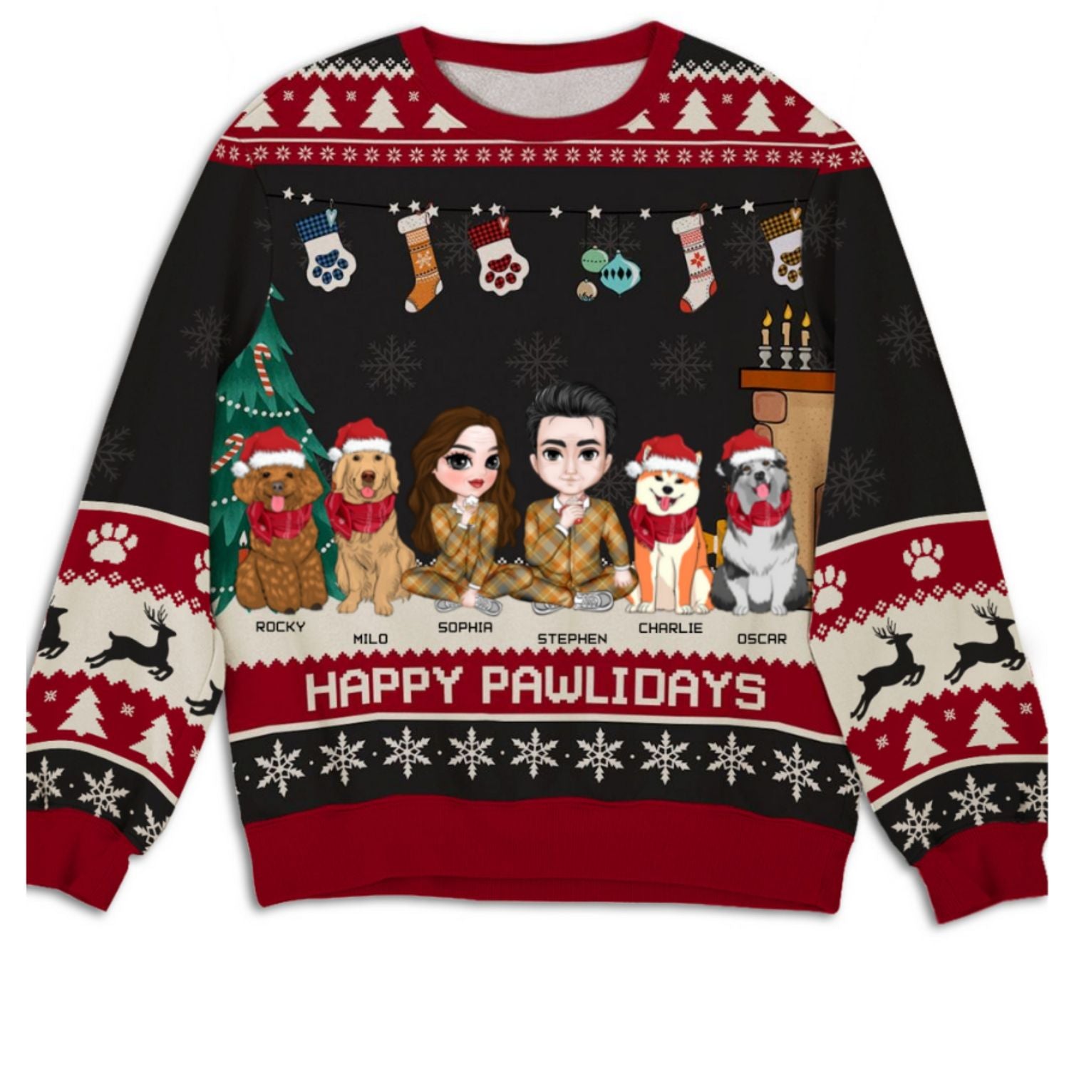 Couple Snowy Pawlidays - Personalized Custom All-Over-Print 8.8 oz Unisex Polyester Blend Sweatshirt for Pet Lovers