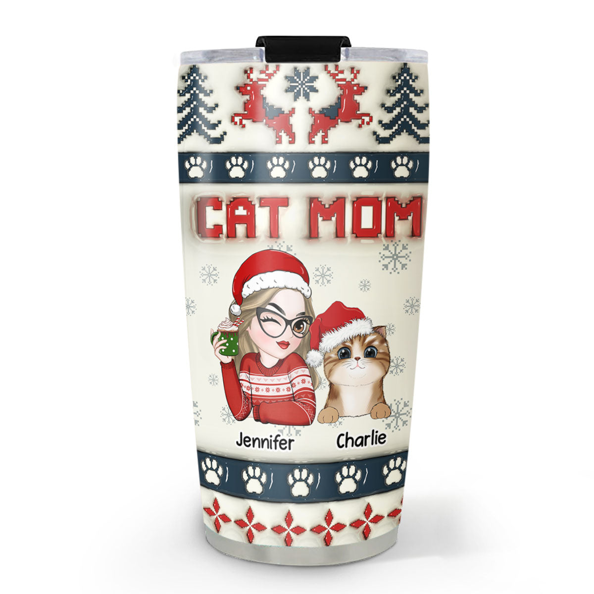 Cat Mom Pixel - Exclusive Personalized Custom 3D Inflated Effect 20oz Stainless Steel Tumbler