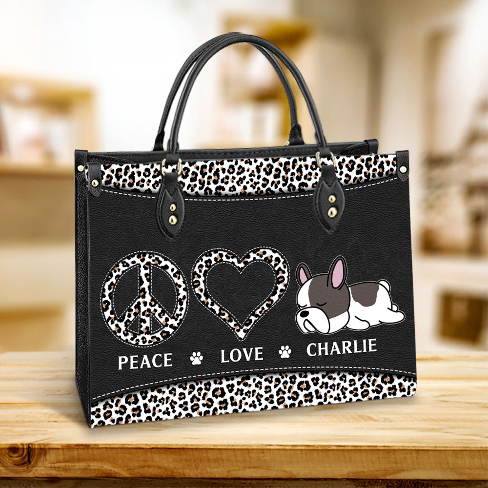 Peace Love Pet - Exquisitely Personalized Custom Leather Handbag for Showcasing Your Love