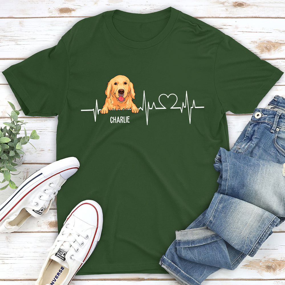 Dog Heartbeat 2 - Personalized Custom Unisex 5.3 oz T-shirt for Pet Lovers