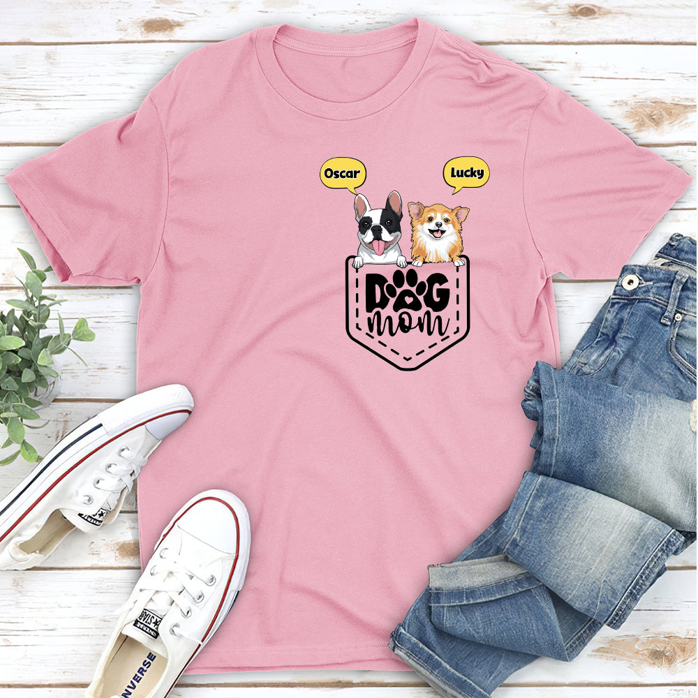 Customizable Unisex Dog Mom Pocket Personalized T-shirt - Ideal Gift for Pet Lovers