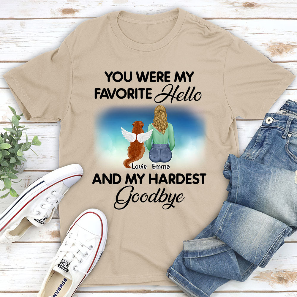 Favorite Hello And My Hardest Goodbye - Personalized Custom Unisex Memorial T-shirt for Pet Lovers