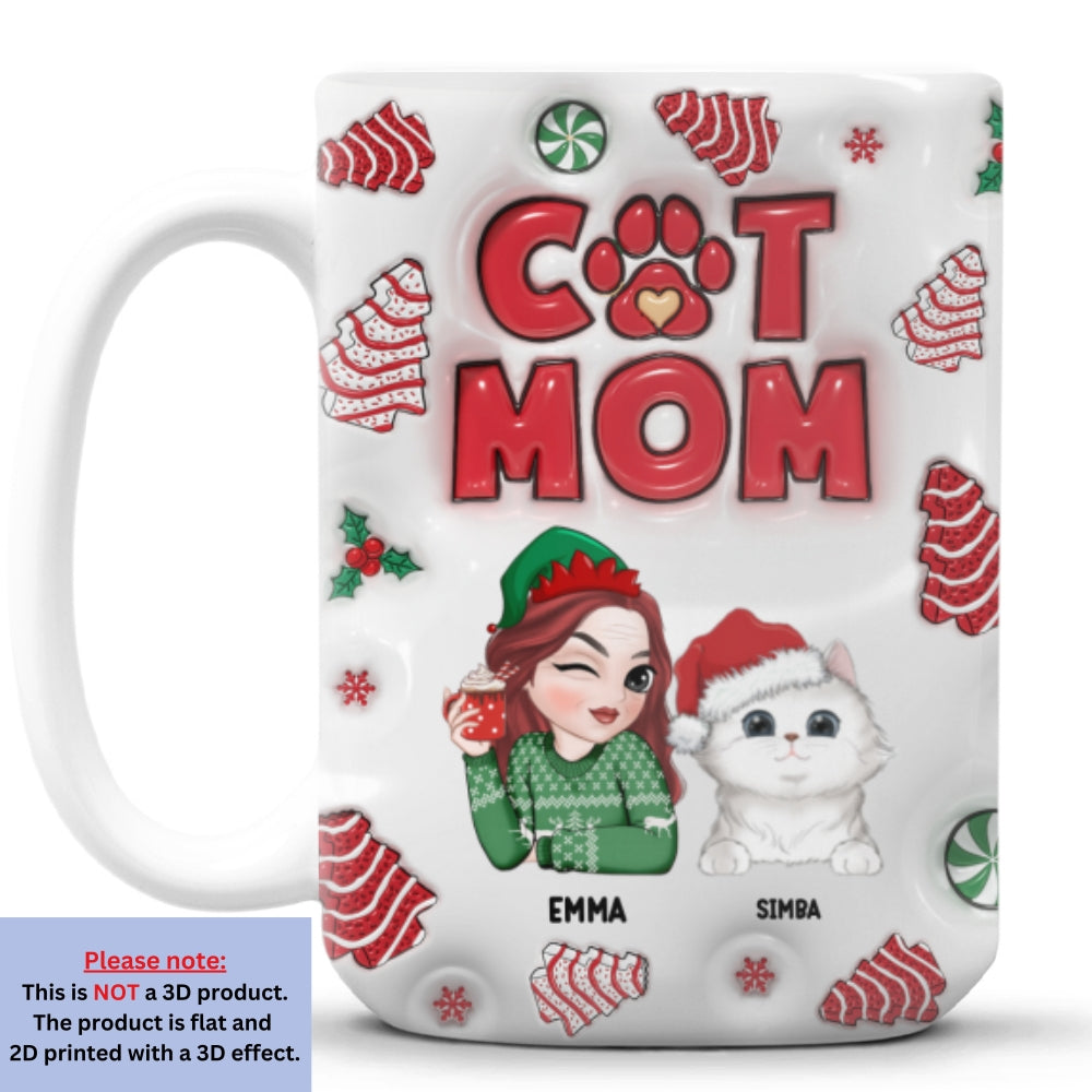Customizable 3D Inflated Effect Cat Mom Tree Cake Personalized Mug - 11oz & 15oz