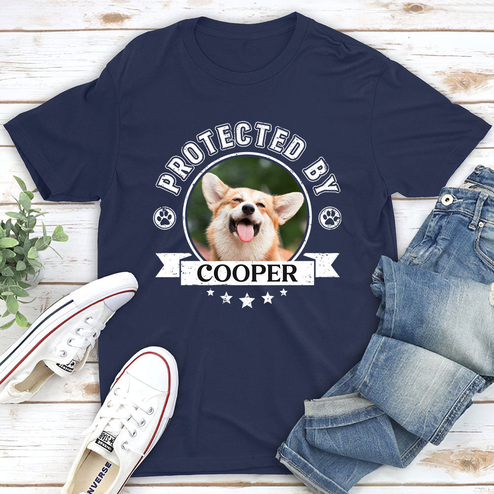 Protected By Human Custom Personalized Unisex Dog Photo T-Shirt - 5.3 oz