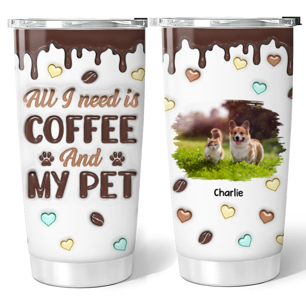 Personalized Custom 3D Inflated Coffee And Pet Photo Tumbler - 20oz High - Quality Stainless Steel